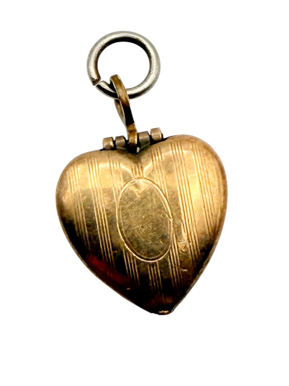 Antique Edwardian Miniature Gold Filled Engine Turned Pinstripe Locket Fob Charm